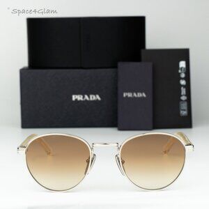 Prada Men Sunglasses Silver Brown Gradient Round PRB52S 1BC80K NEW AUTHENTIC